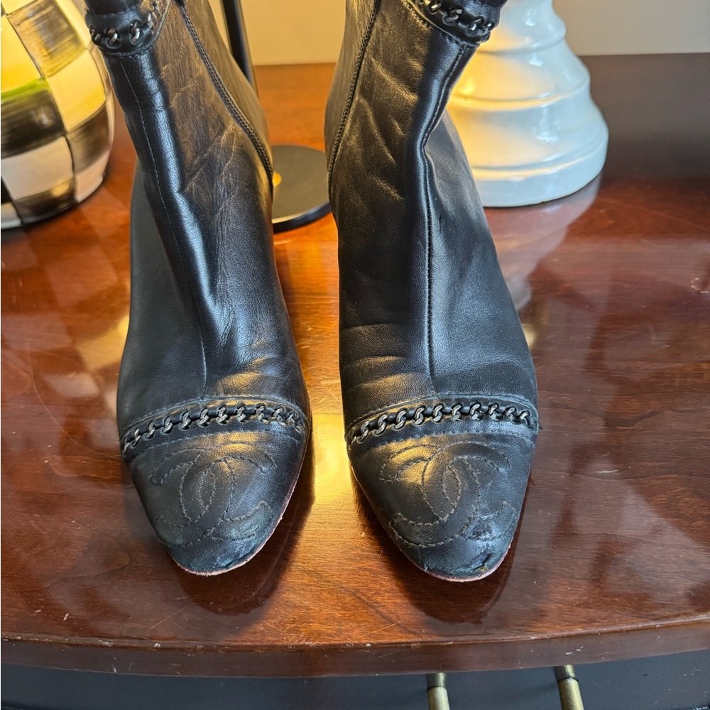 CHANEL Black Leather Ankle Booties